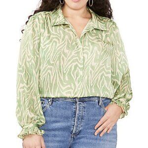 Vince Camuto 2X Button Down Shirt Wild Zebra Print Satin
